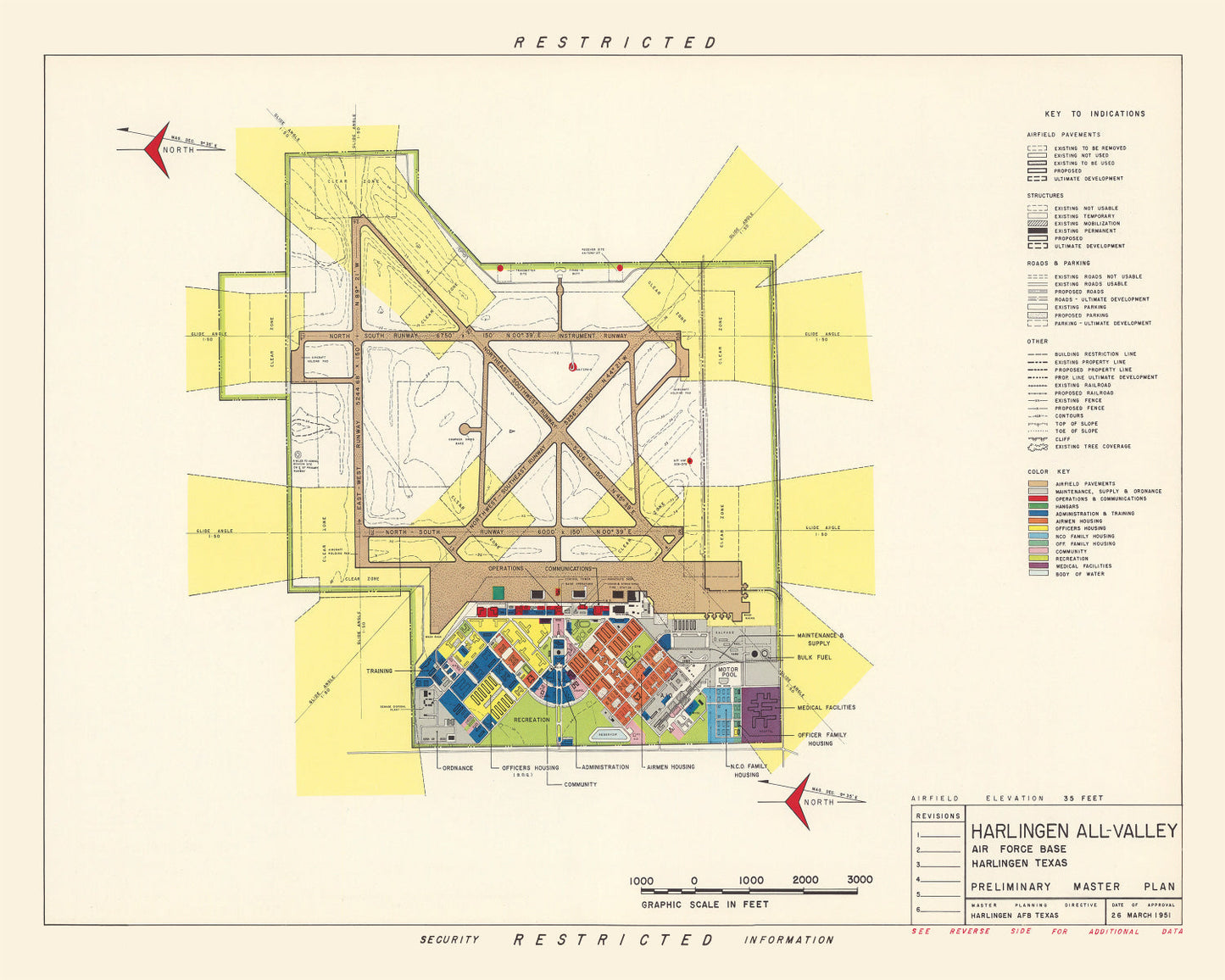 Vintage Map of Harlingen, Texas Air Force Base, 1951