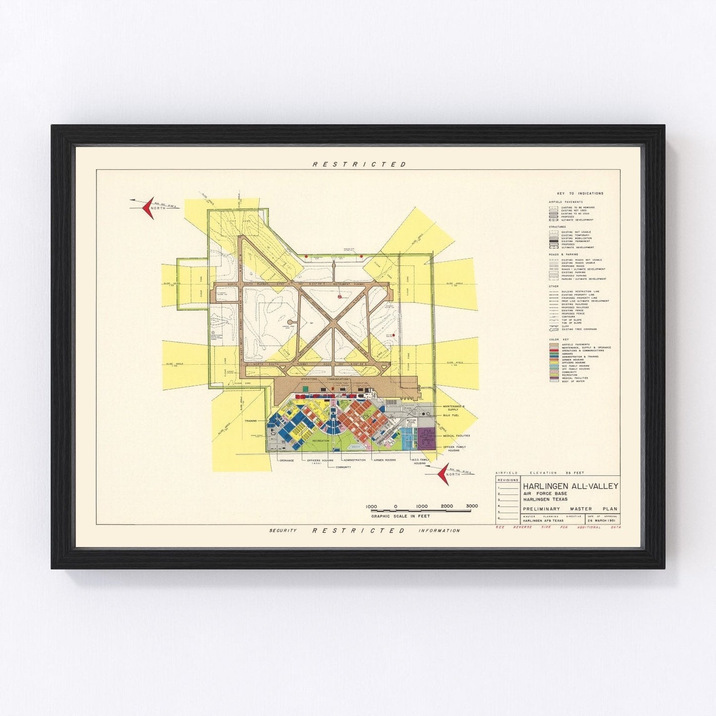 Vintage map of Harlingen Air Force Base, Texas, 1951