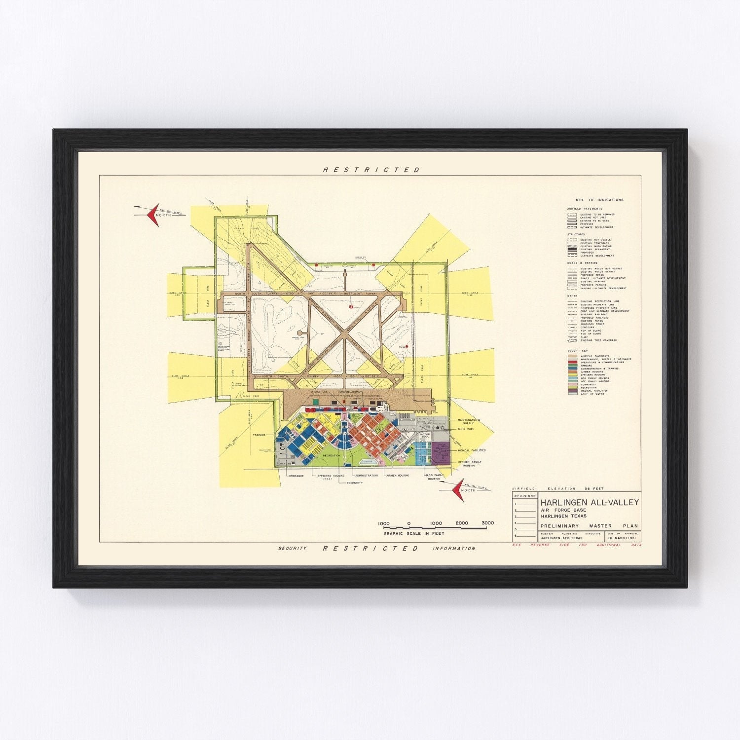 Vintage map of Harlingen Air Force Base, Texas, 1951