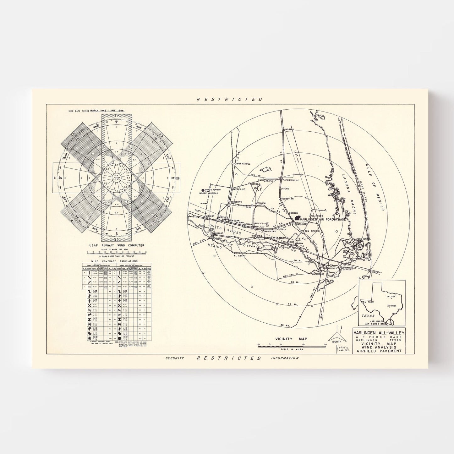 Vintage Map of Harlingen All-Valley Air Force Base Vicinity, Texas, 1951