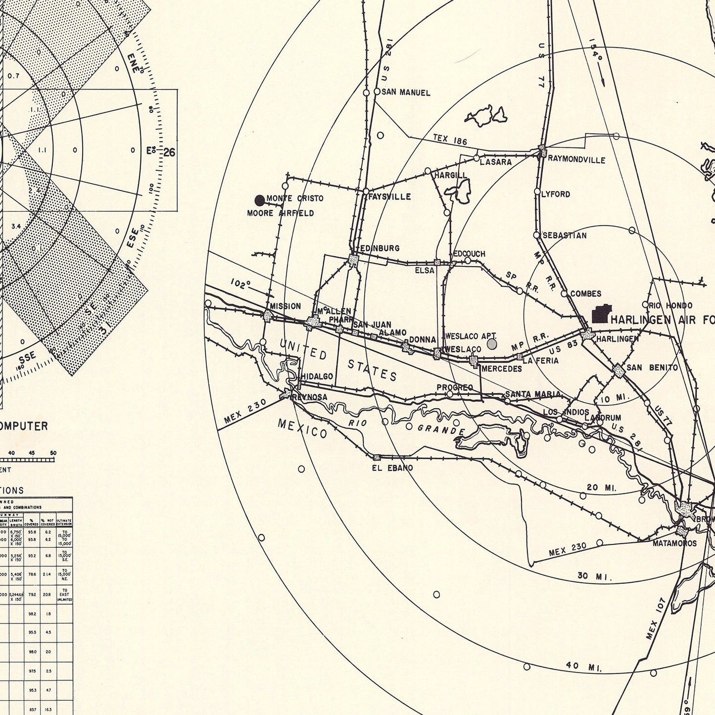 Vintage Map of Harlingen All-Valley Air Force Base Vicinity, Texas, 1951