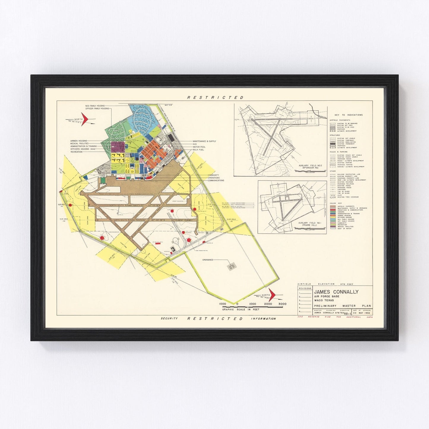 Vintage map of Waco and James Connally AFB, Texas, 1952