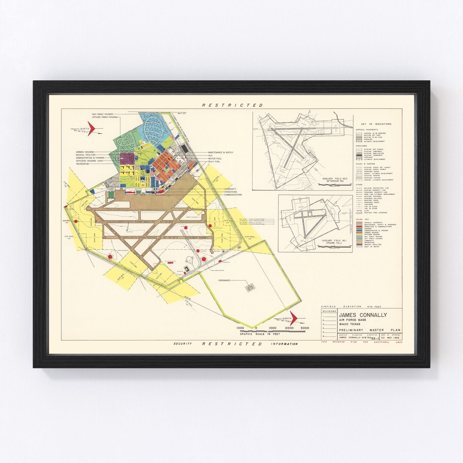 Vintage map of Waco and James Connally AFB, Texas, 1952