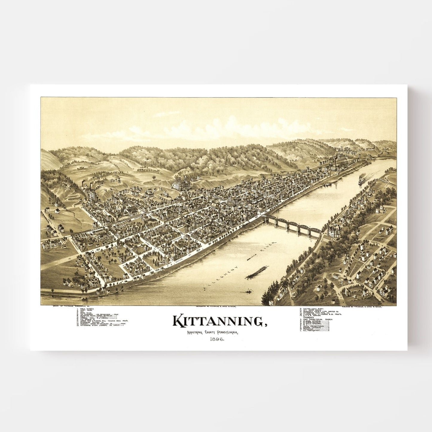 Vintage Map of Kittanning, Armstrong County, Pennsylvania, 1896