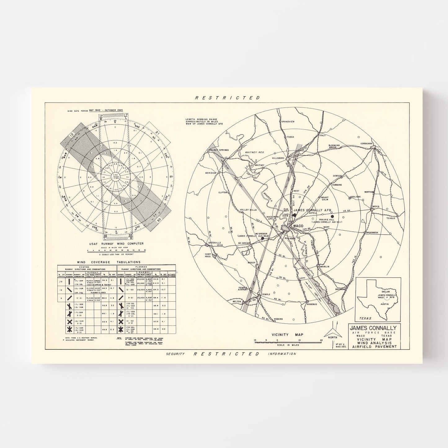 Vintage Map of James Connally Air Force Base Vicinity, Texas, 1951
