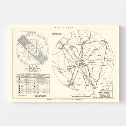 Vintage Map of James Connally Air Force Base Vicinity, Texas, 1951