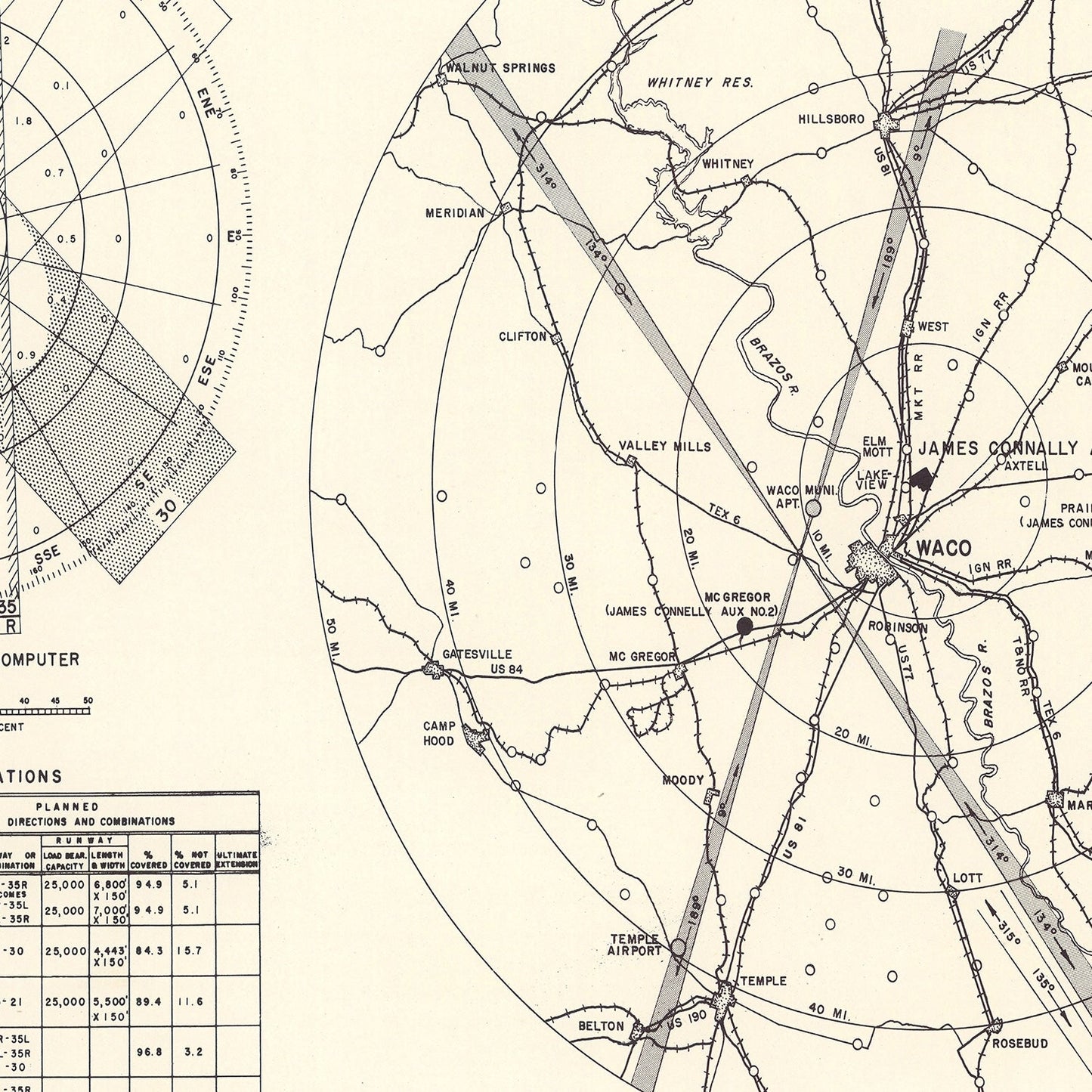 Vintage Map of James Connally Air Force Base Vicinity, Texas, 1951