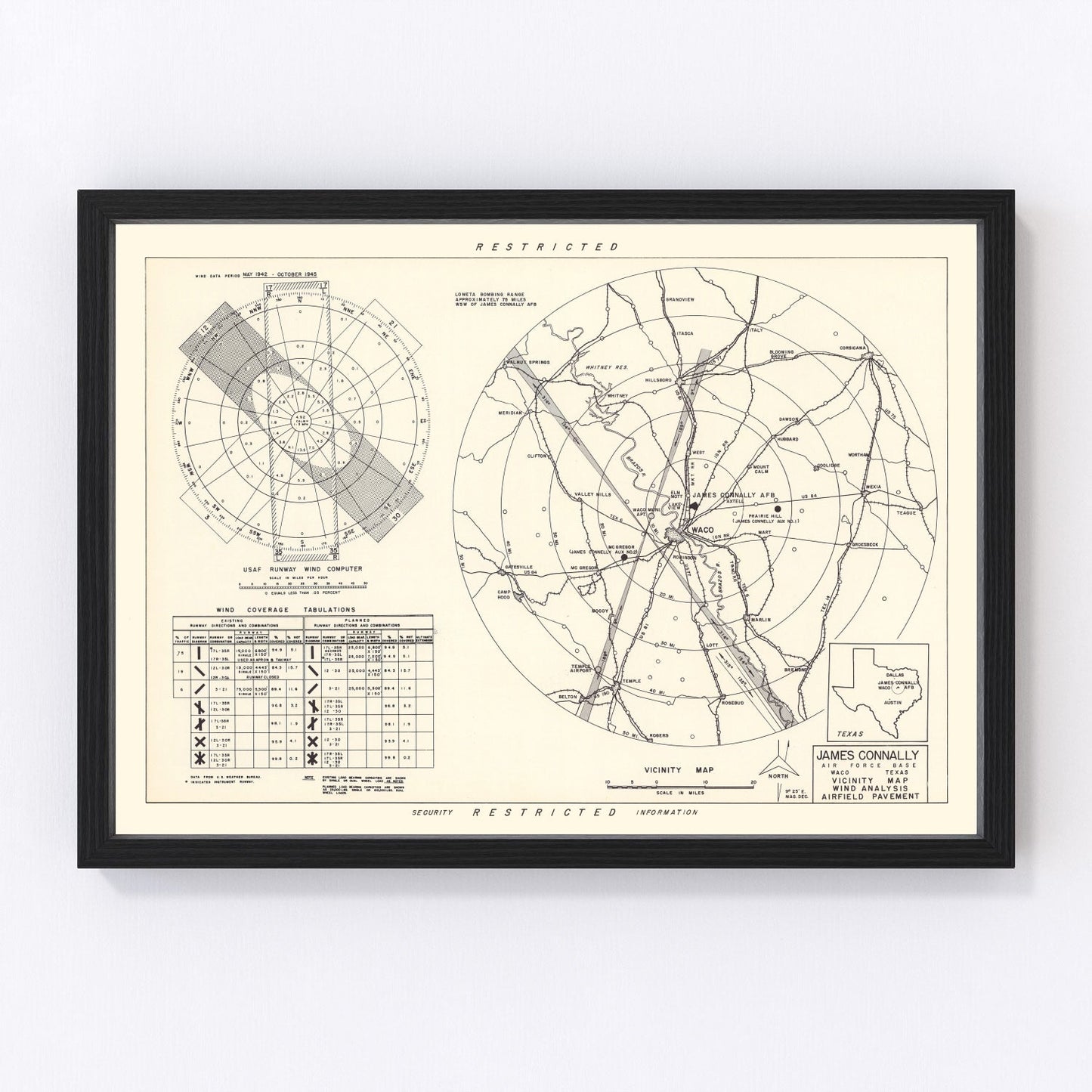 vintage map of James Connally Air Force Base, McLennan County, Texas, 1951
