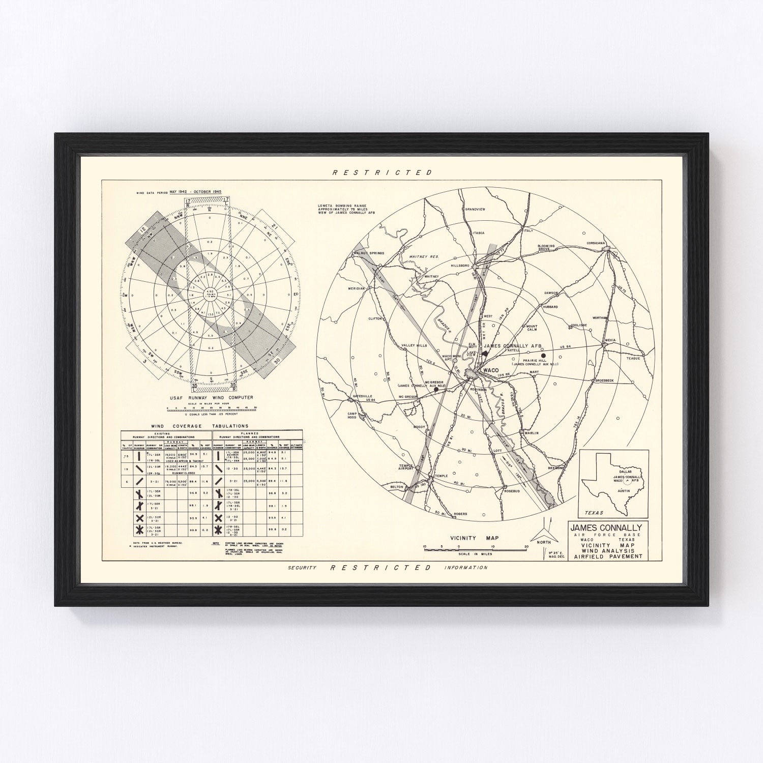 vintage map of James Connally Air Force Base, McLennan County, Texas, 1951