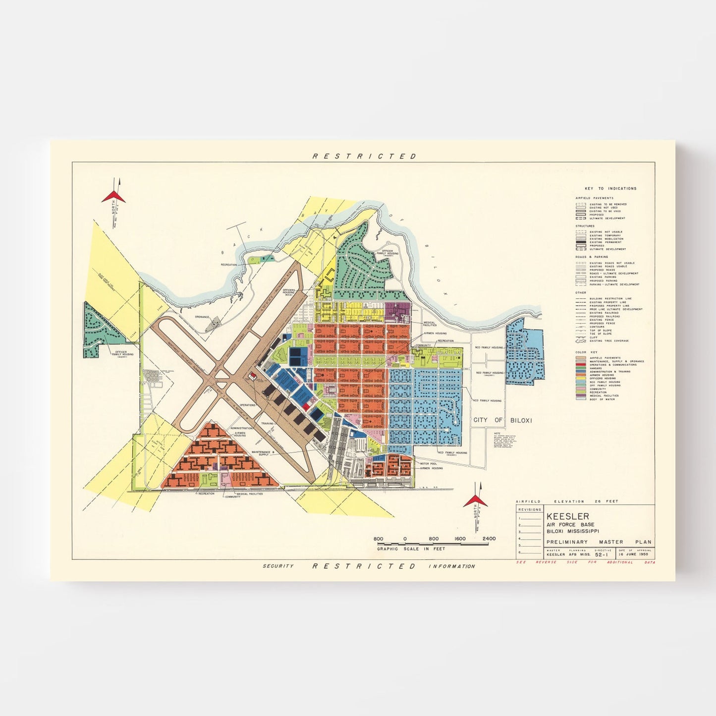 Vintage Map of Keesler Air Force Base, Biloxi, 1950