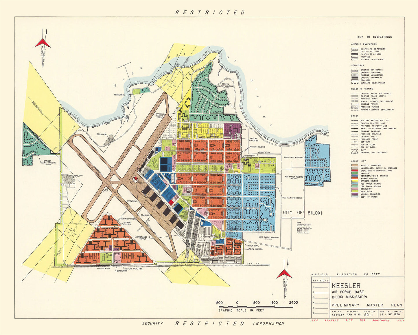 Vintage Map of Keesler Air Force Base, Biloxi, 1950