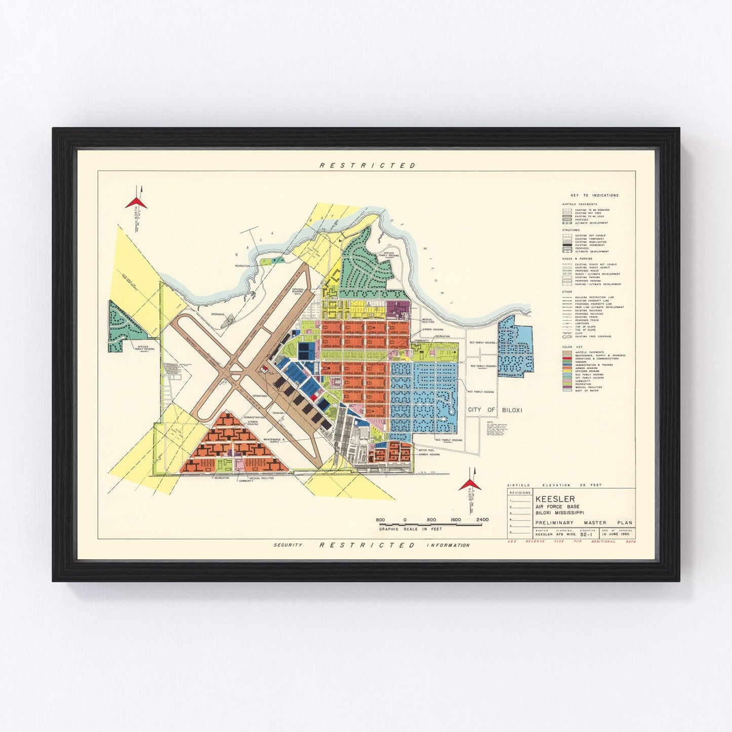 Vintage map of Keesler Air Force Base, Biloxi, 1950