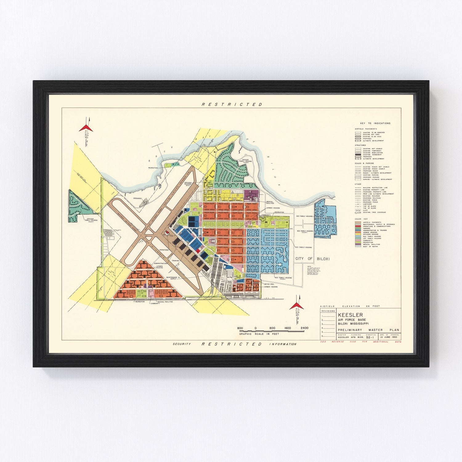 Vintage map of Keesler Air Force Base, Biloxi, 1950
