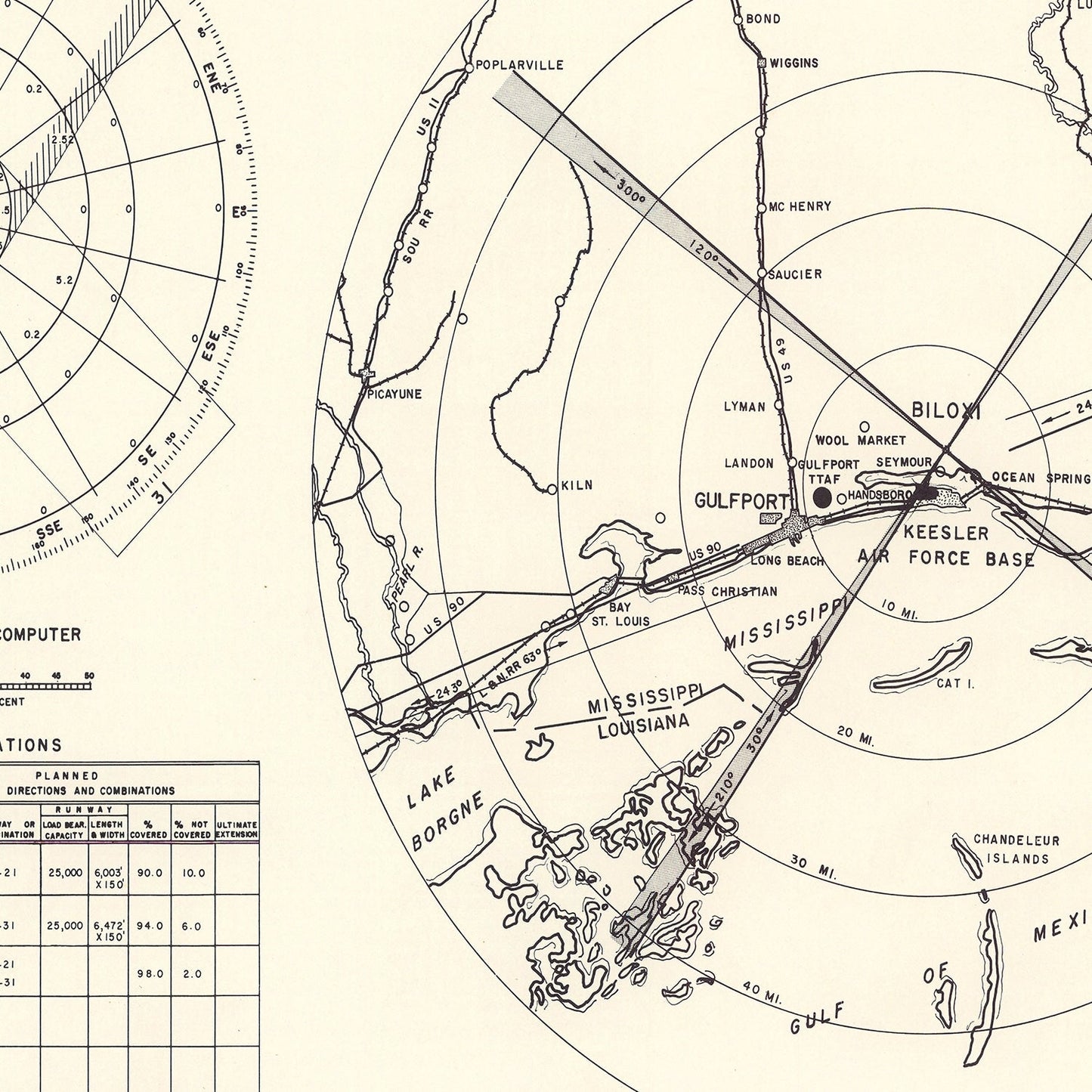 Vintage Map of Keesler Air Force Base Vicinity, Mississippi, 1950