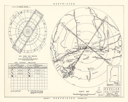 Vintage Map of Keesler Air Force Base Vicinity, Mississippi, 1950