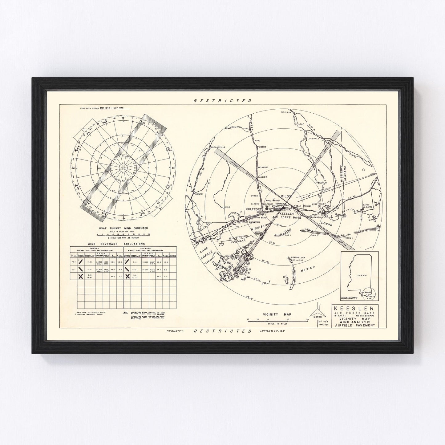 vintage map of Keesler Air Force Base vicinity, Biloxi, Mississippi, 1950