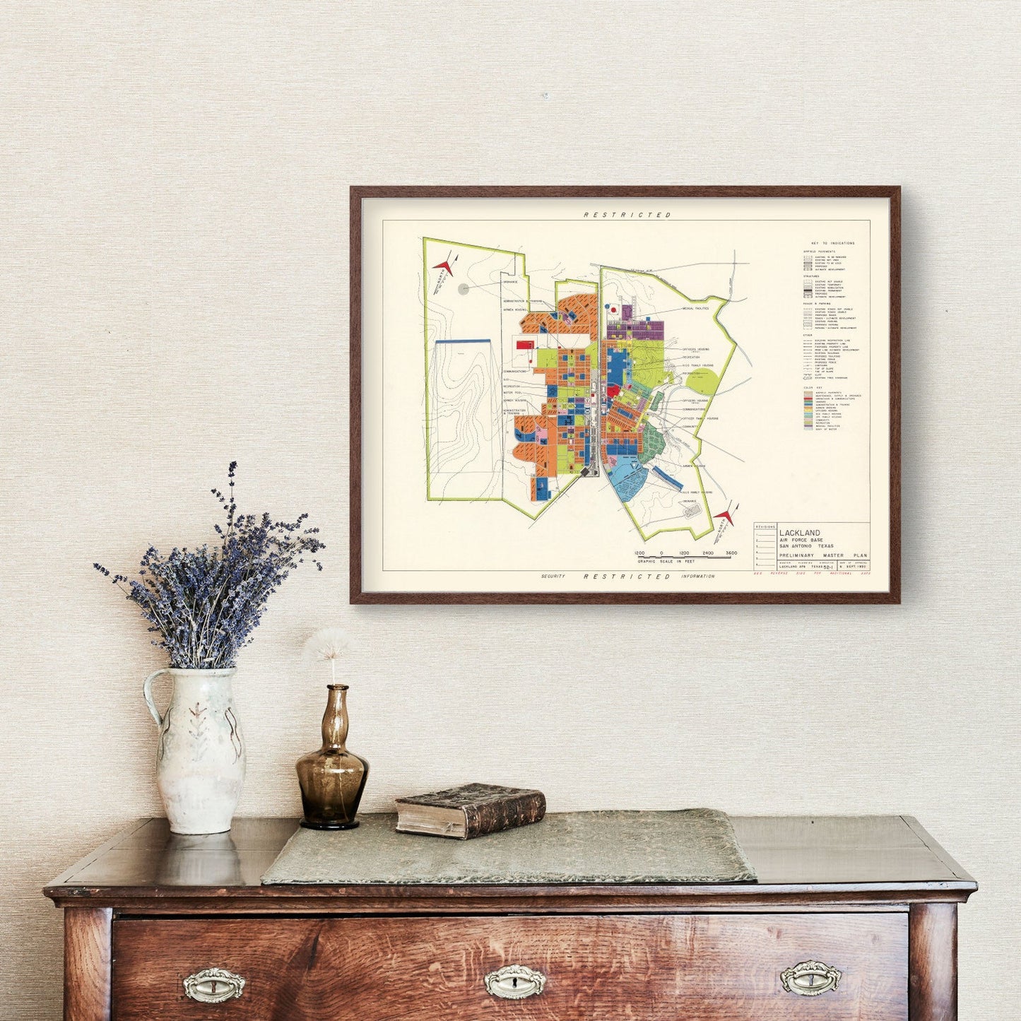 Vintage Map of Lackland Air Force Base, San Antonio, 1950