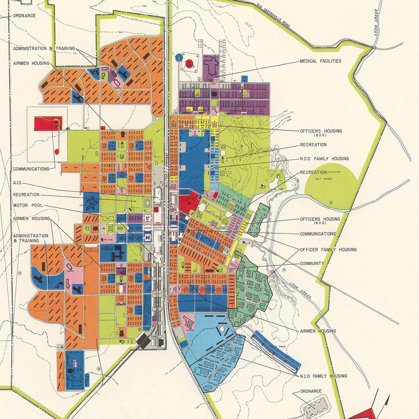 Vintage Map of Lackland Air Force Base, San Antonio, 1950