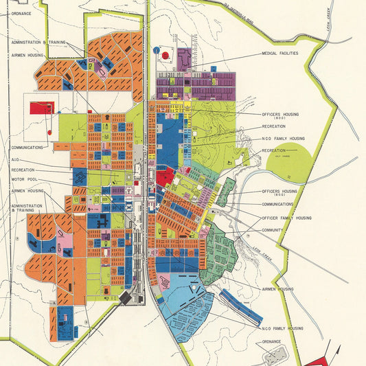 Vintage Map of Lackland Air Force Base, San Antonio, 1950