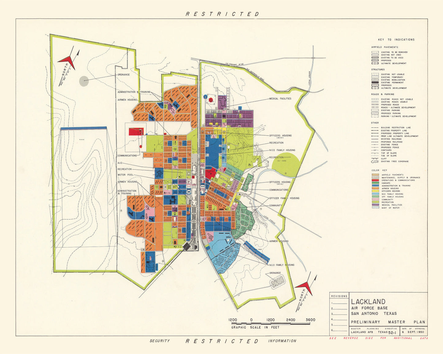 Vintage Map of Lackland Air Force Base, San Antonio, 1950