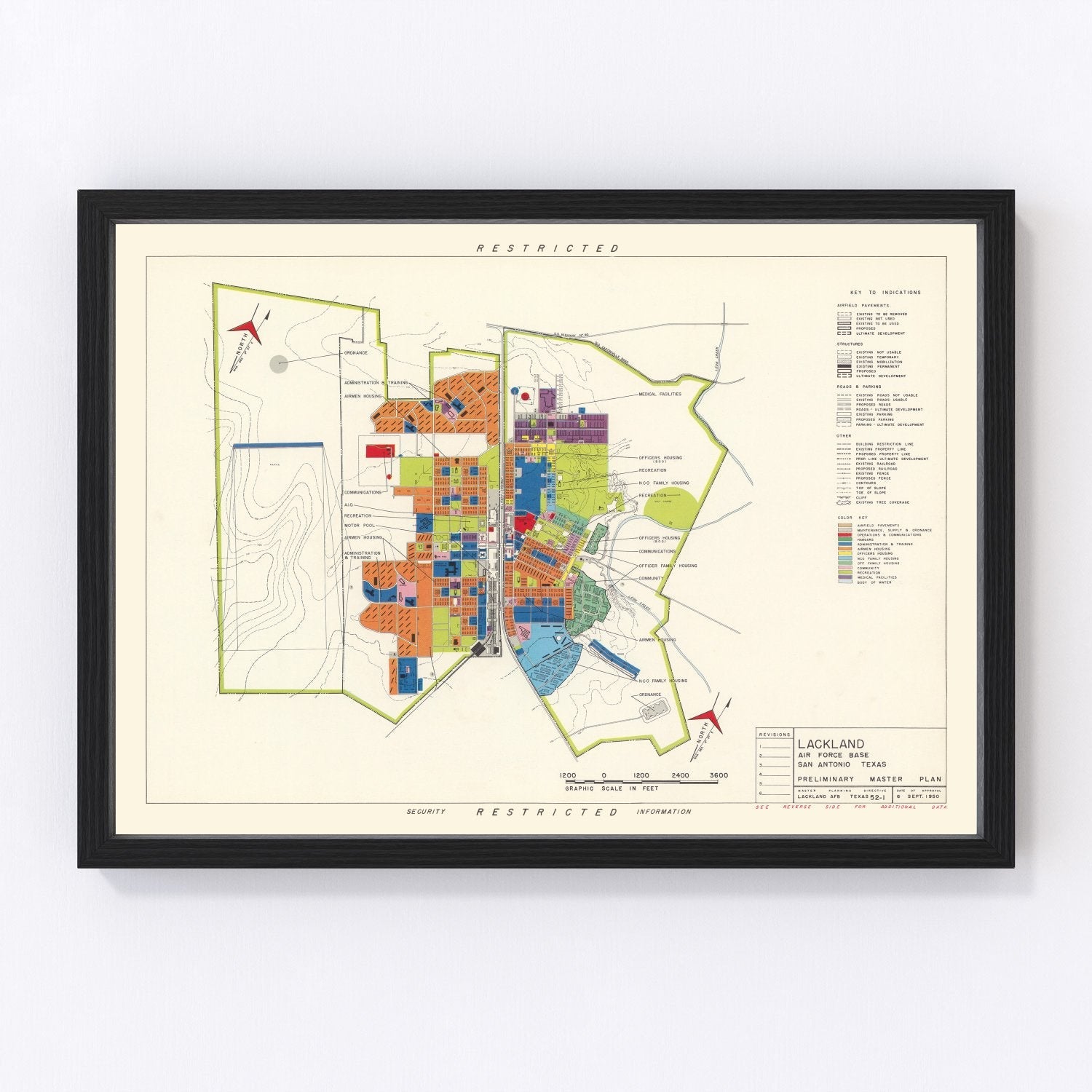 vintage map of Lackland Air Force Base, San Antonio, 1950