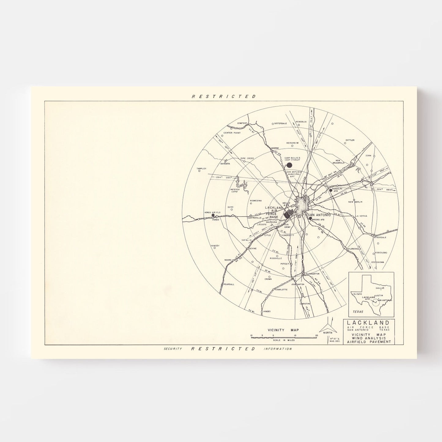 Vintage Map of Lackland Air Force Base Vicinity, Texas, 1950