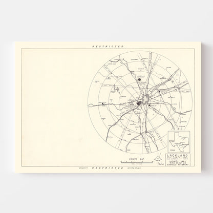 Vintage Map of Lackland Air Force Base Vicinity, Texas, 1950