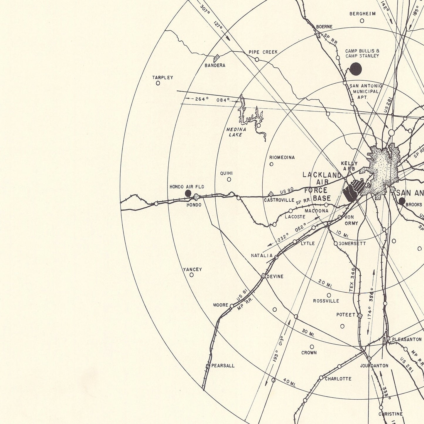Vintage Map of Lackland Air Force Base Vicinity, Texas, 1950