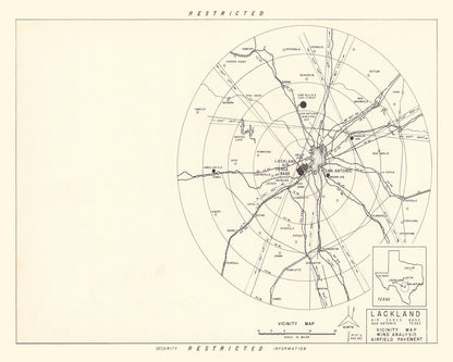 Vintage Map of Lackland Air Force Base Vicinity, Texas, 1950