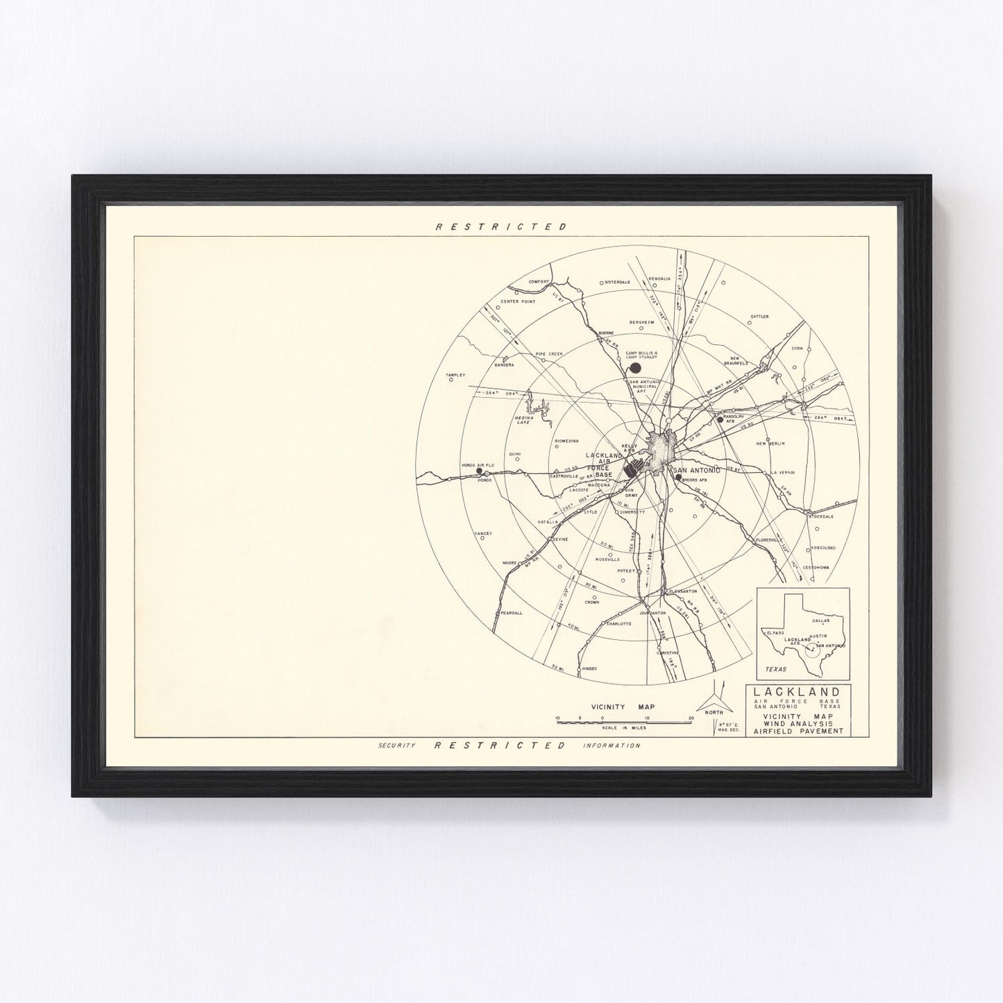 vintage map of Lackland Air Force Base vicinity, San Antonio, Texas, 1950