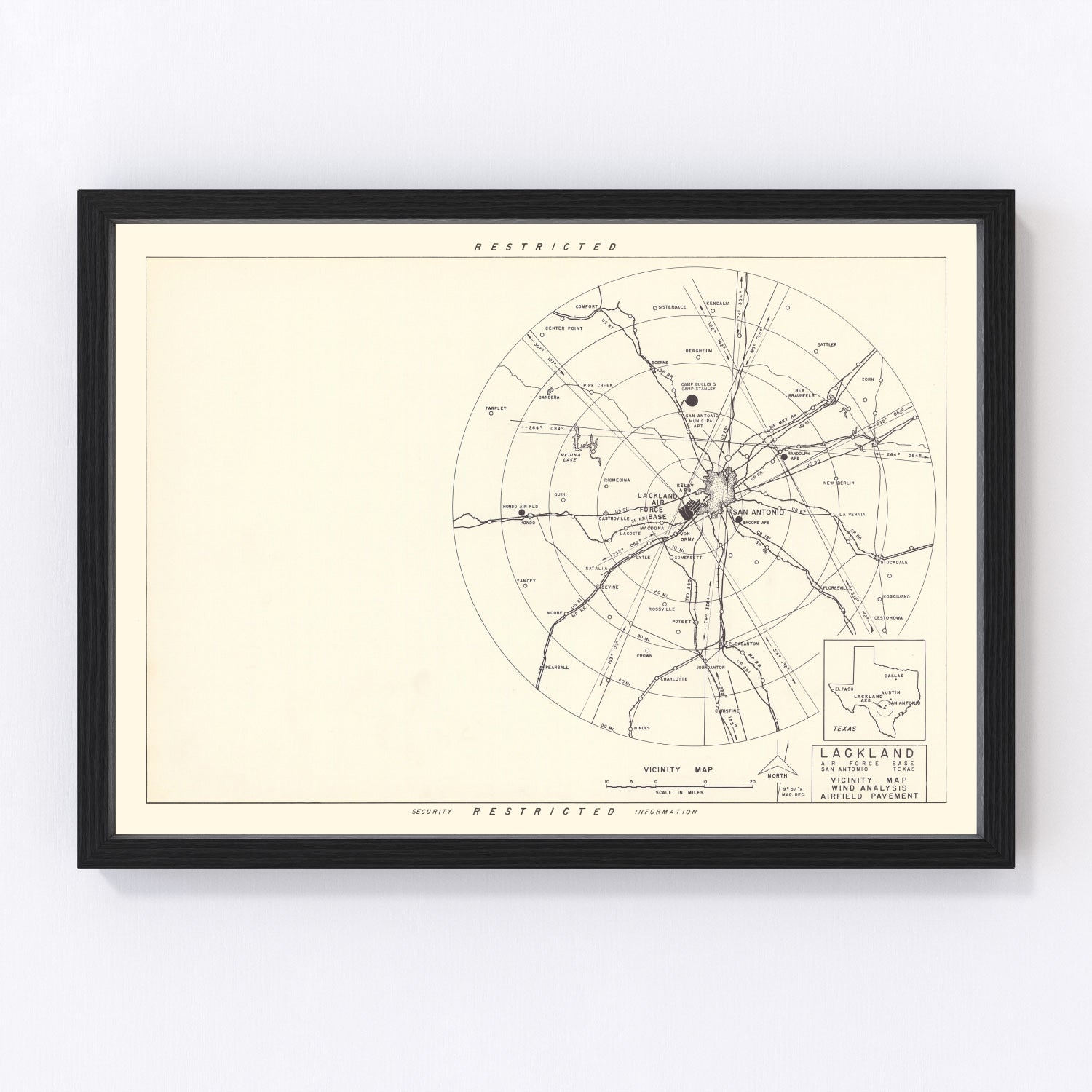 vintage map of Lackland Air Force Base vicinity, San Antonio, Texas, 1950