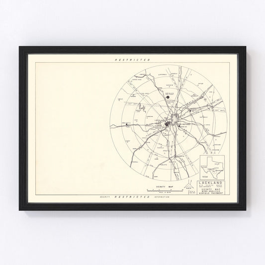 vintage map of Lackland Air Force Base vicinity, San Antonio, Texas, 1950