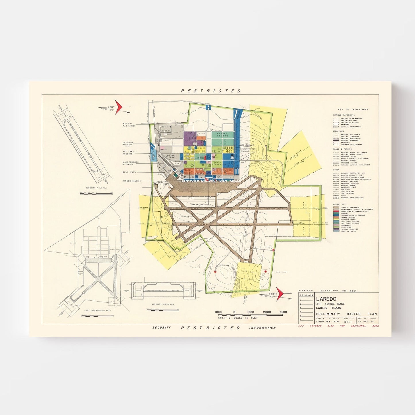 Vintage Map of Laredo Air Force Base, Texas, 1951