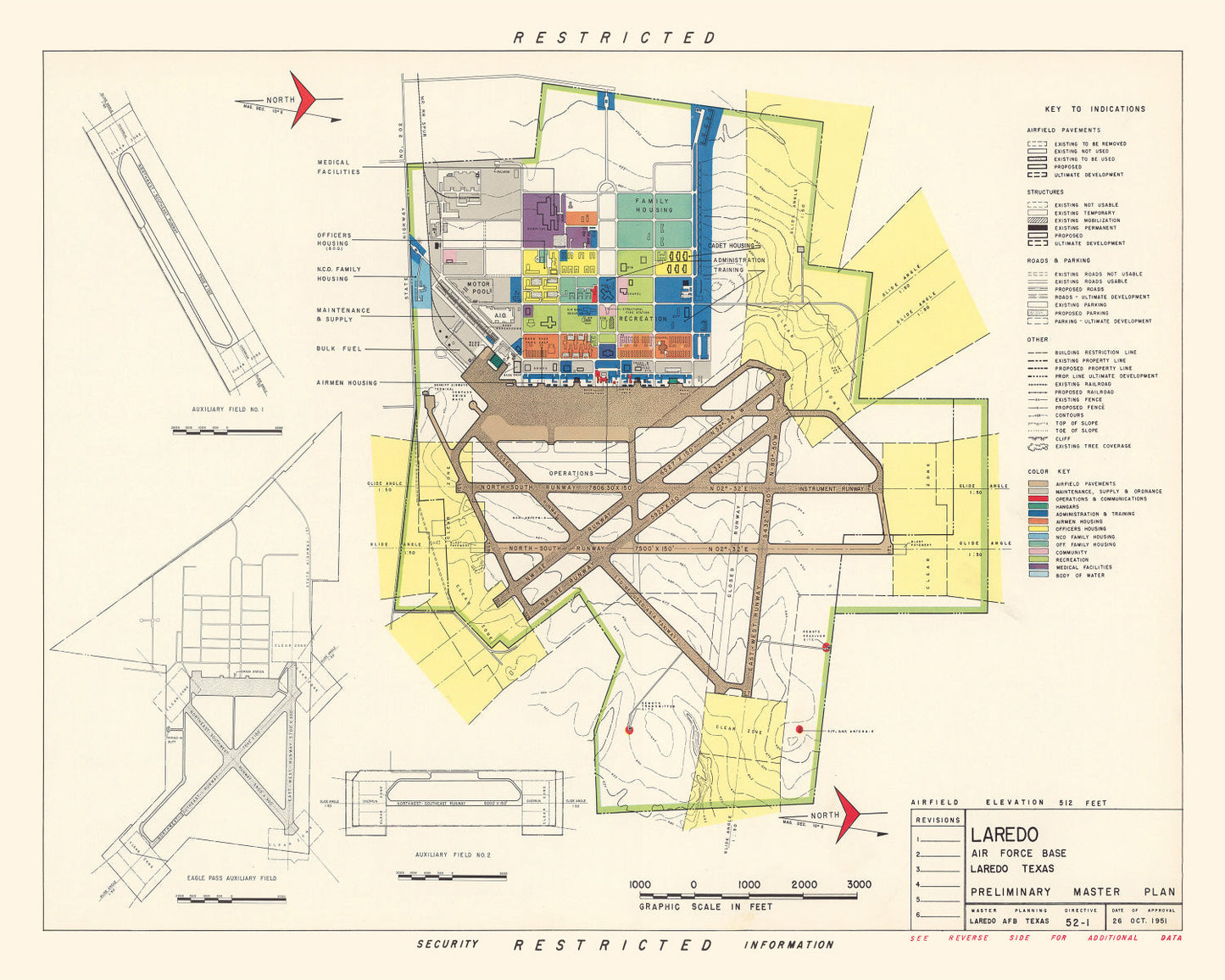Vintage Map of Laredo Air Force Base, Texas, 1951