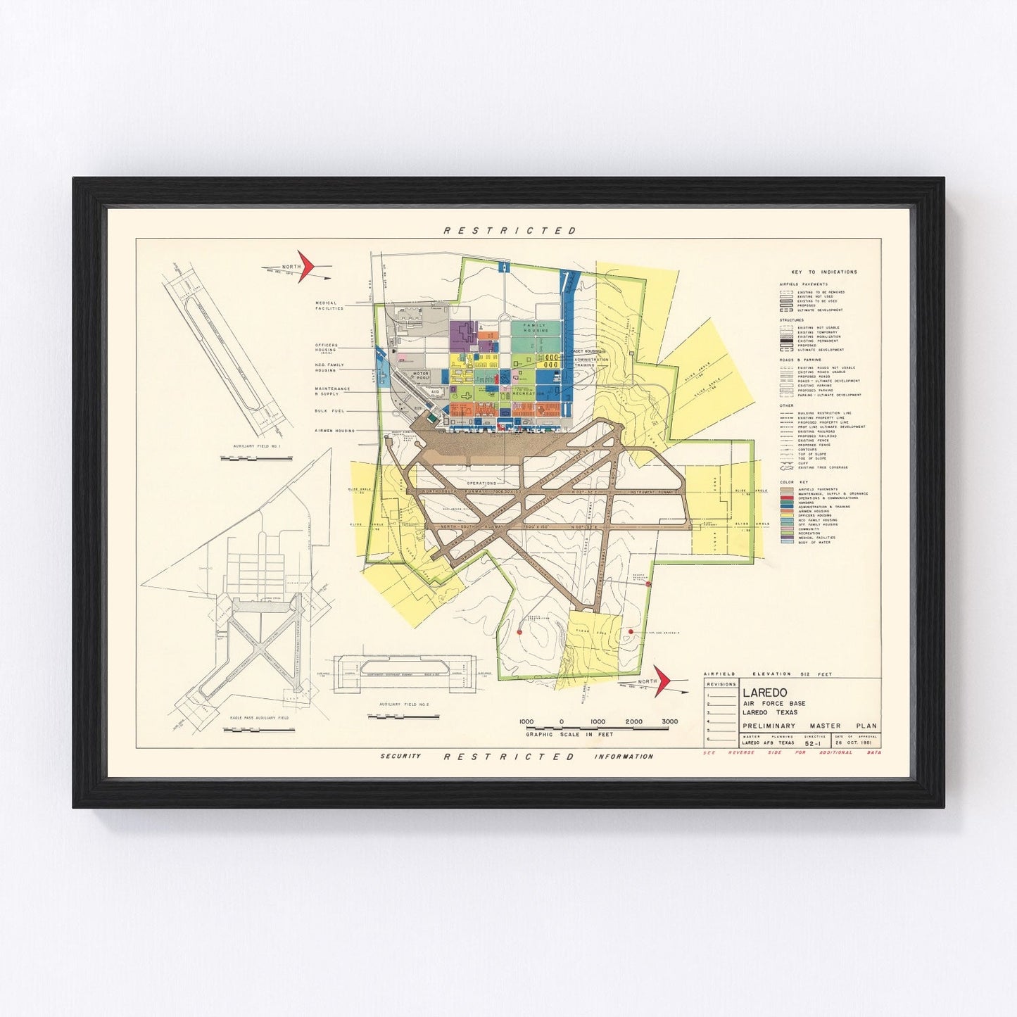 Vintage map of Laredo, Texas, home of Laredo AFB, 1951