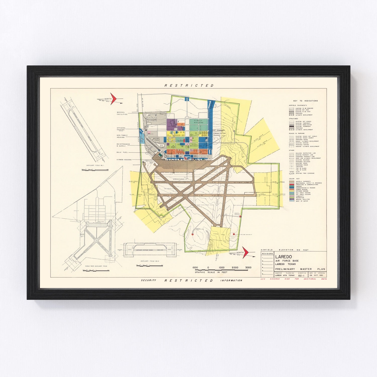 Vintage map of Laredo, Texas, home of Laredo AFB, 1951