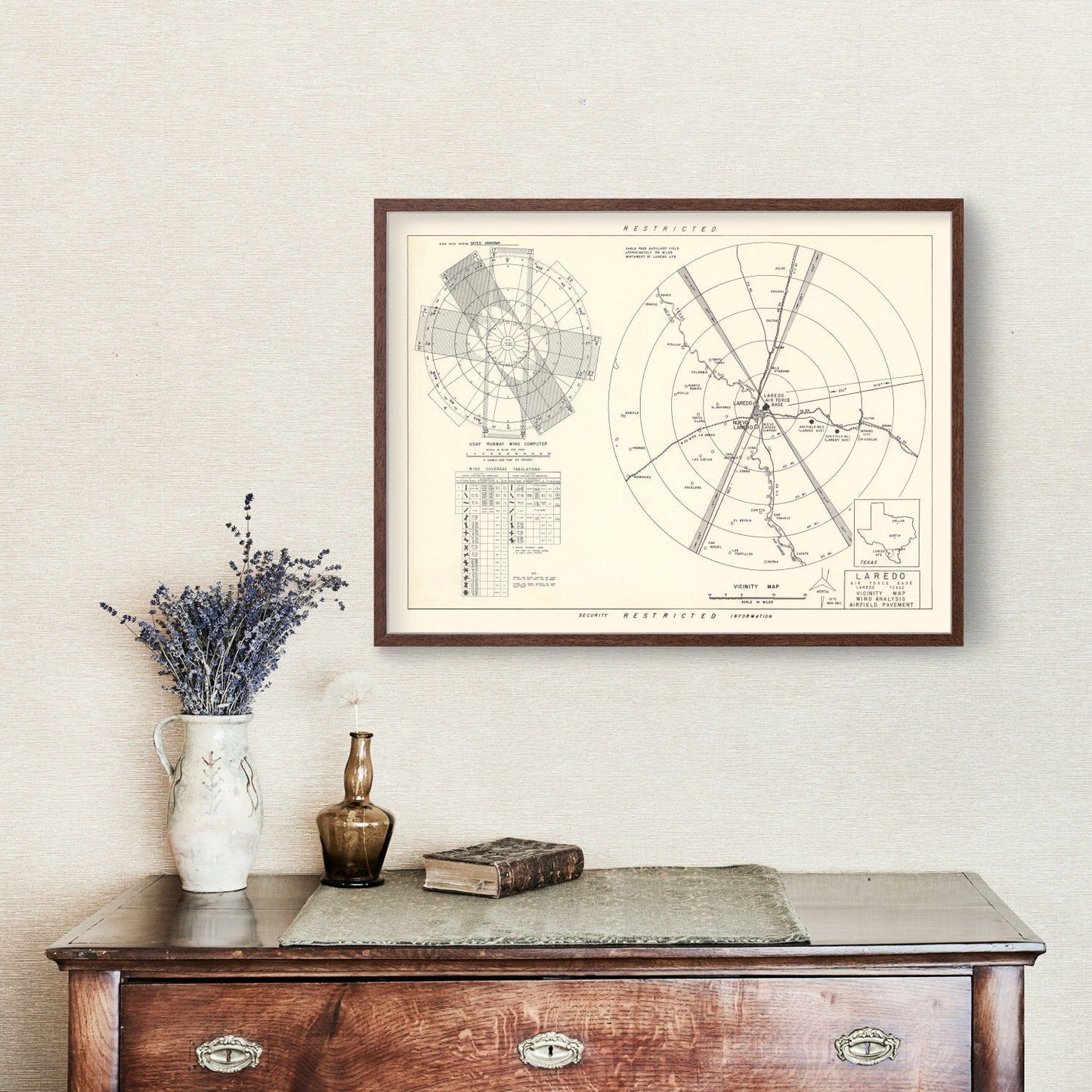 Vintage Map of Laredo Air Force Base Vicinity, Texas, 1951