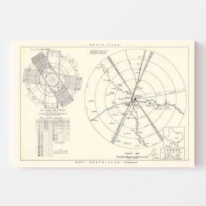 Vintage Map of Laredo Air Force Base Vicinity, Texas, 1951
