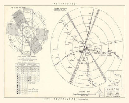 Vintage Map of Laredo Air Force Base Vicinity, Texas, 1951