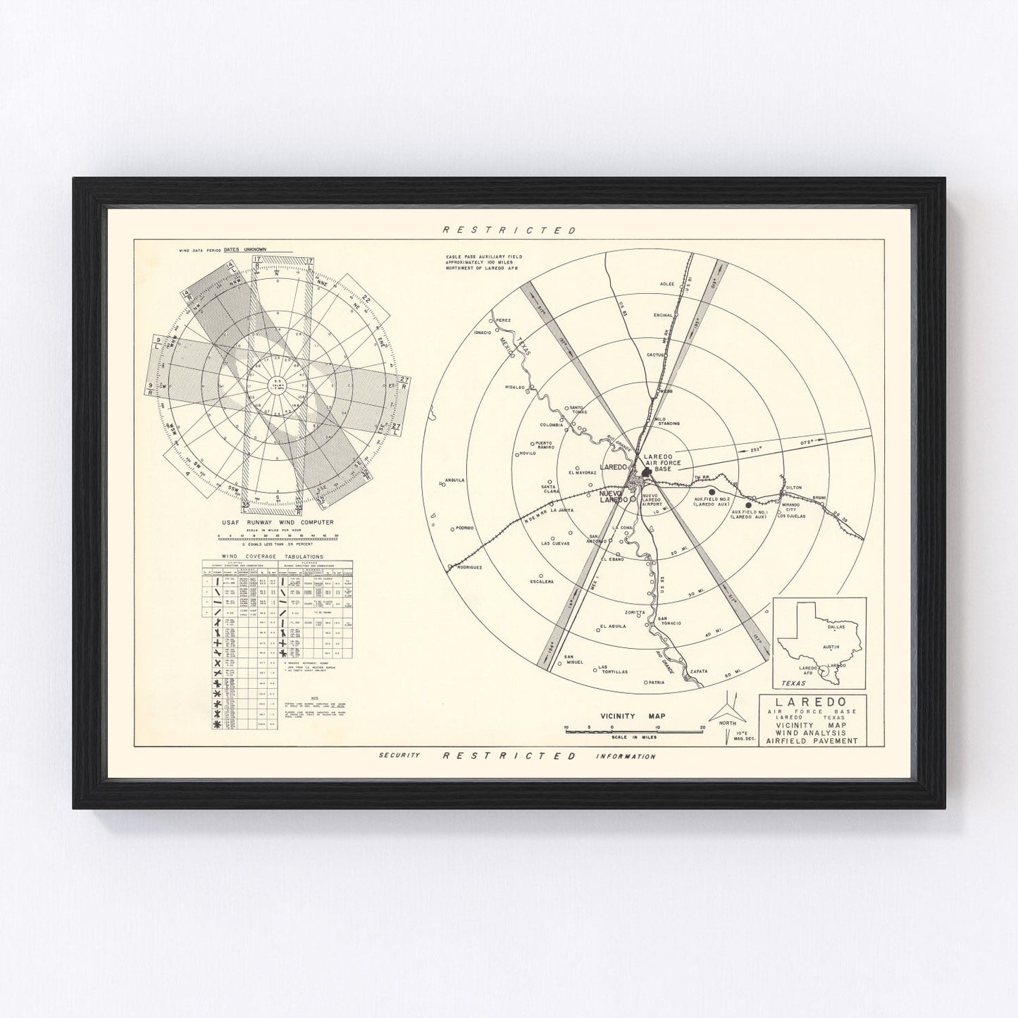 vintage map of Laredo Air Force Base vicinity, Webb County, Texas, 1951