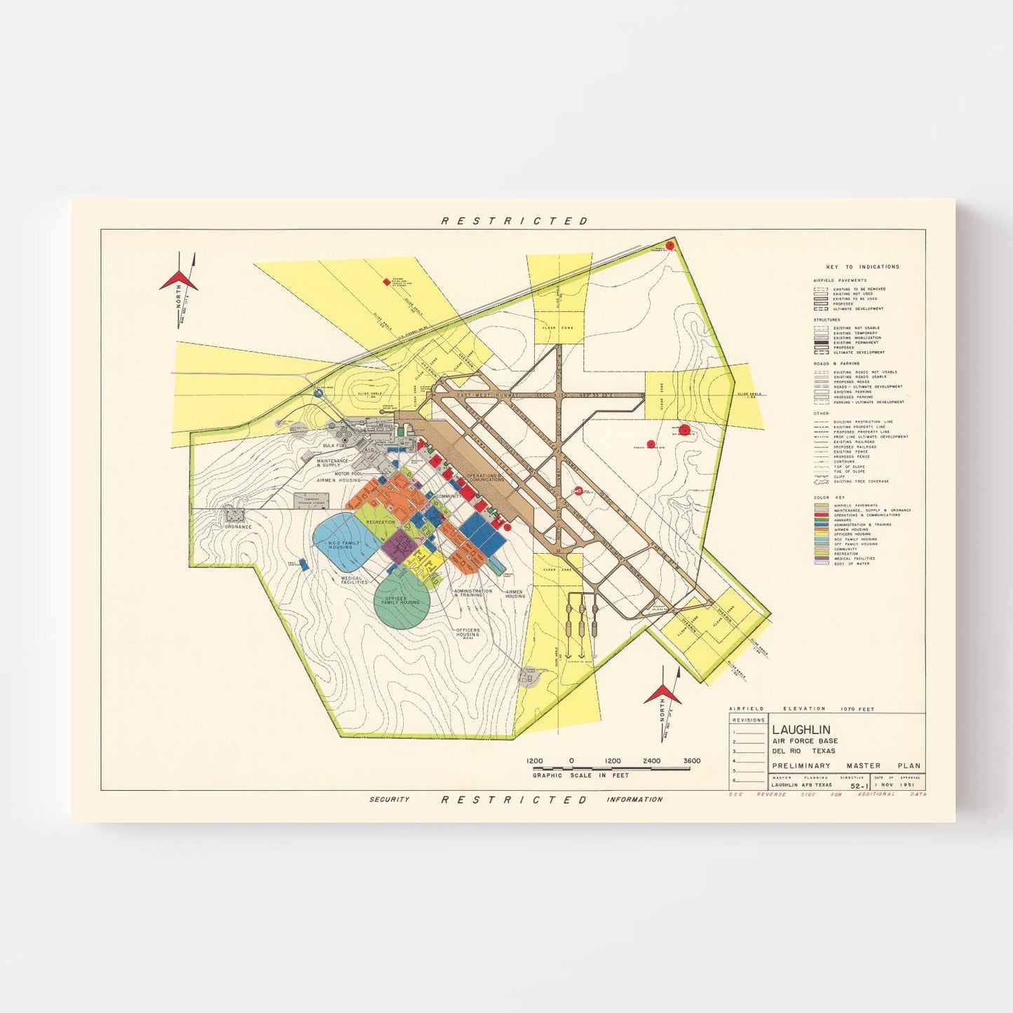Vintage Map of Laughlin Air Force Base, Texas, 1951