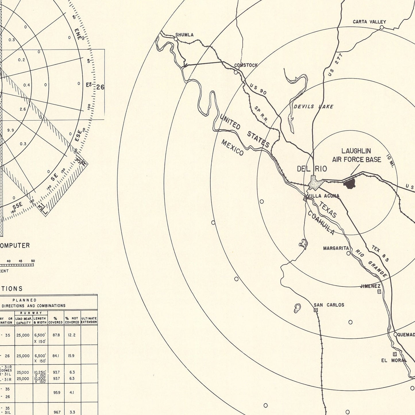 Vintage Map of Laughlin Air Force Base Vicinity, Texas, 1951