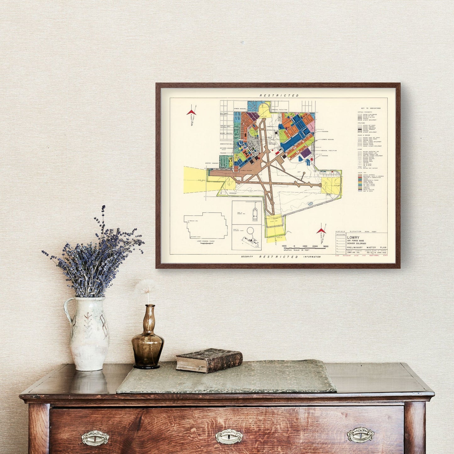 Vintage Map of Lowry Air Force Base, Denver, Colorado, 1952