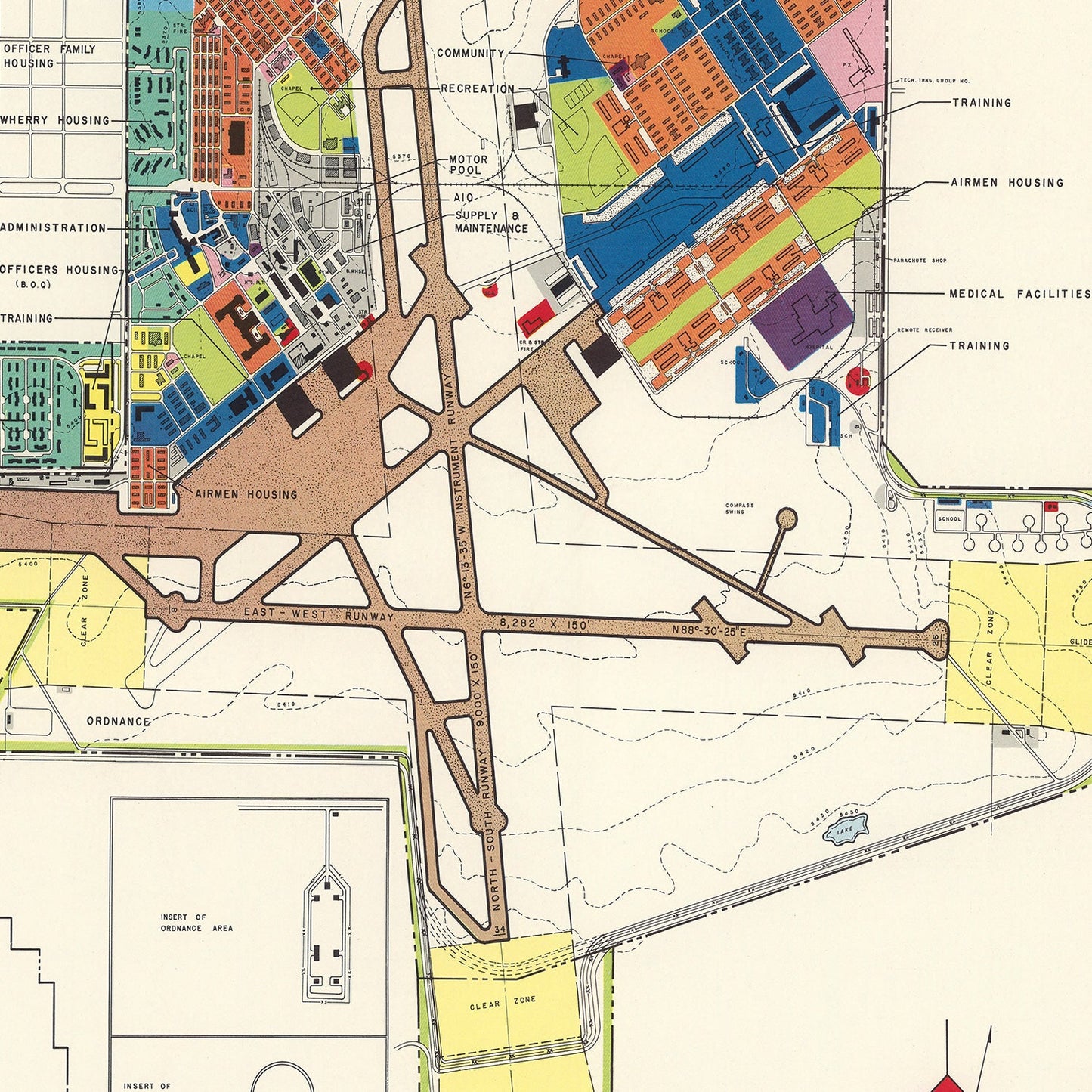 Vintage Map of Lowry Air Force Base, Denver, Colorado, 1952
