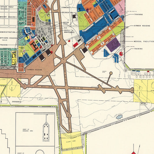 Vintage Map of Lowry Air Force Base, Denver, Colorado, 1952