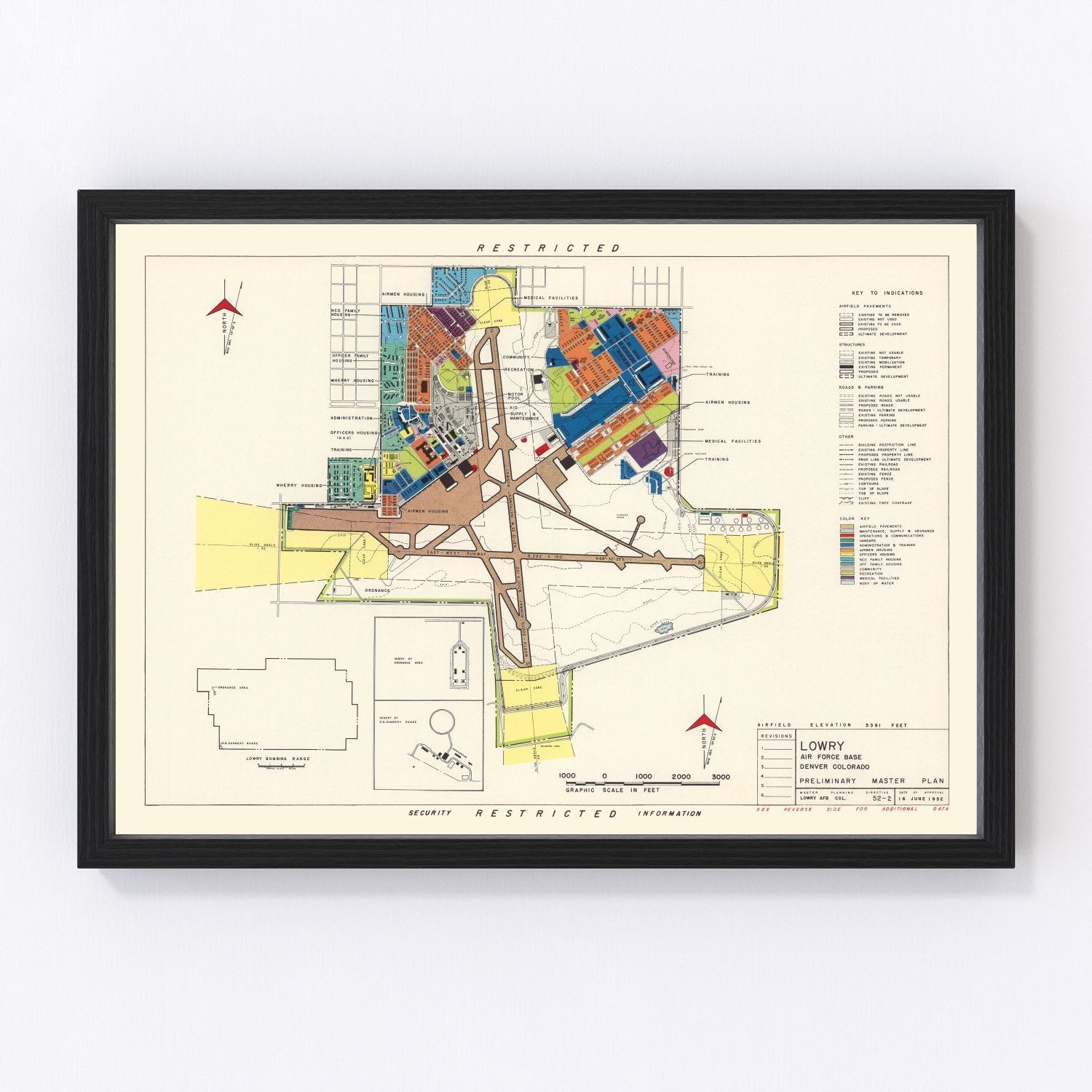 Vintage map of Lowry Air Force Base, Denver, Colorado, 1952