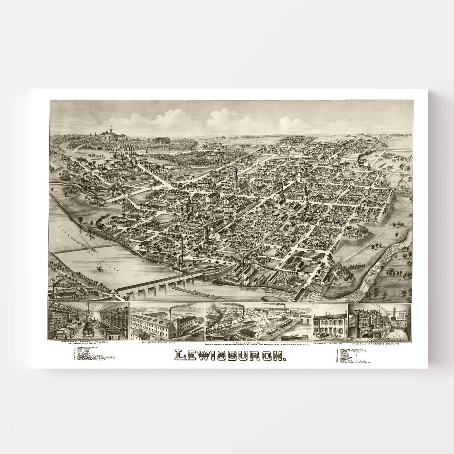 Vintage Map of Lewisburgh, Pennsylvania, 1884
