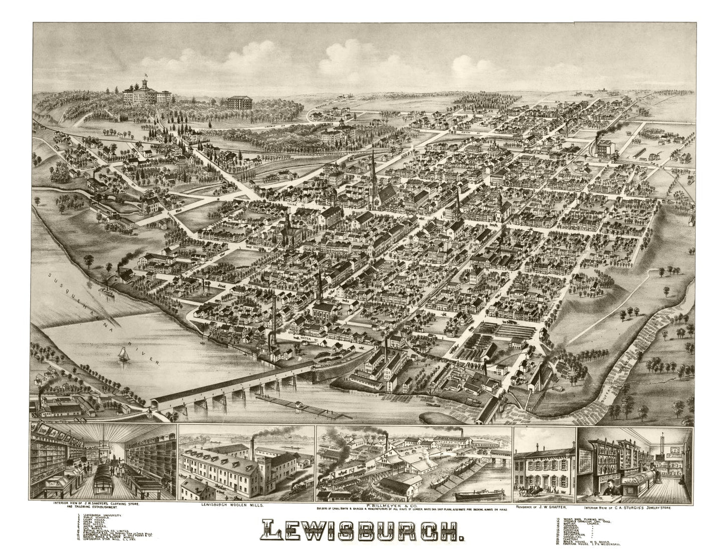 Vintage Map of Lewisburgh, Pennsylvania, 1884