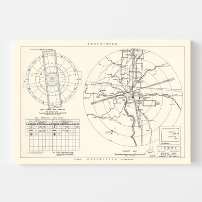 Vintage Map of Lowry Air Force Base Vicinity, Colorado, 1952