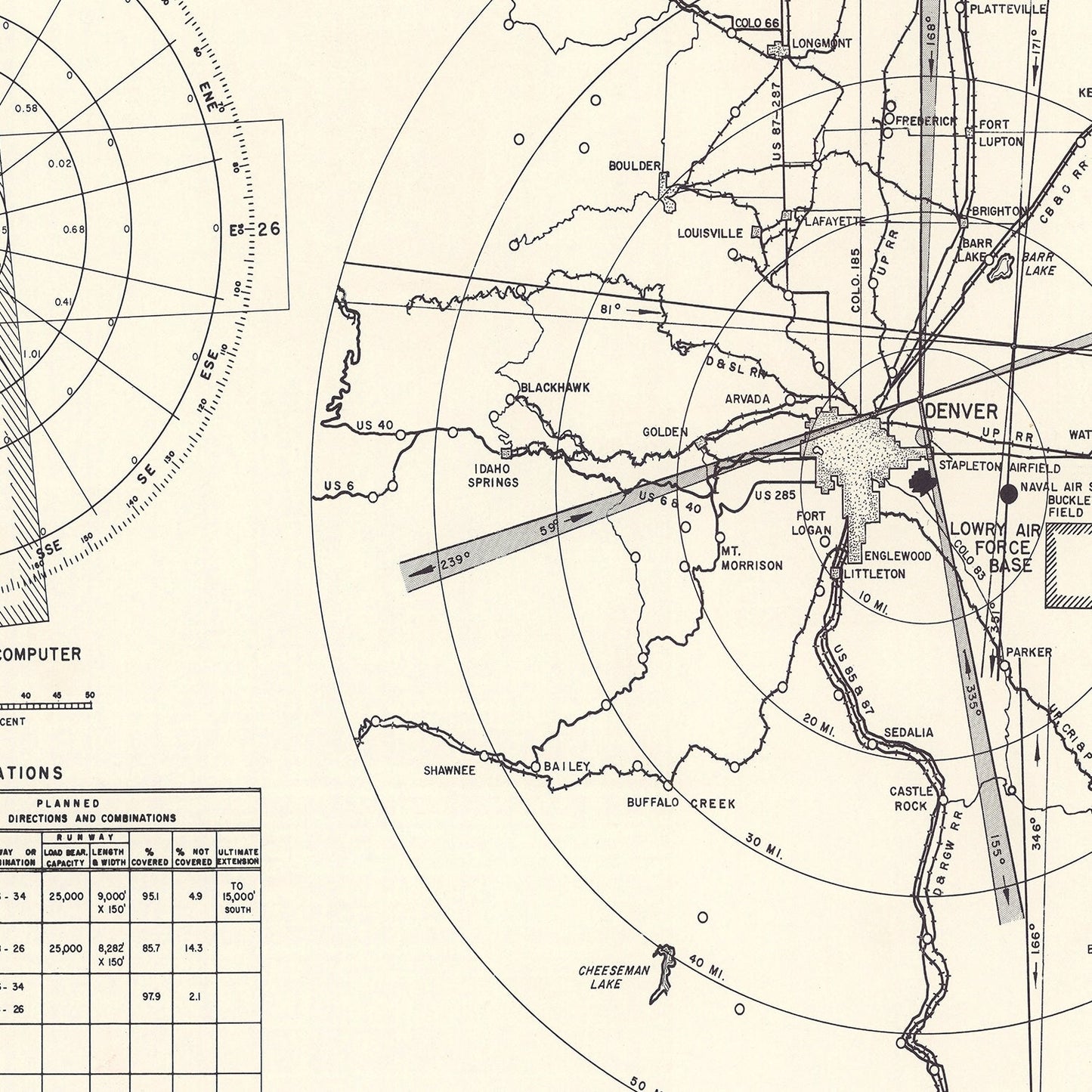 Vintage Map of Lowry Air Force Base Vicinity, Colorado, 1952